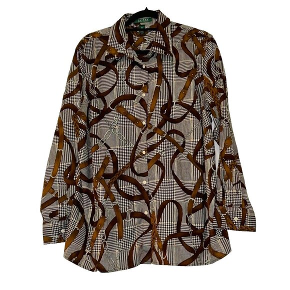 Lauren Ralph Lauren Vintage Equestrian Print Button Down plus size 2X - Picture 1 of 9